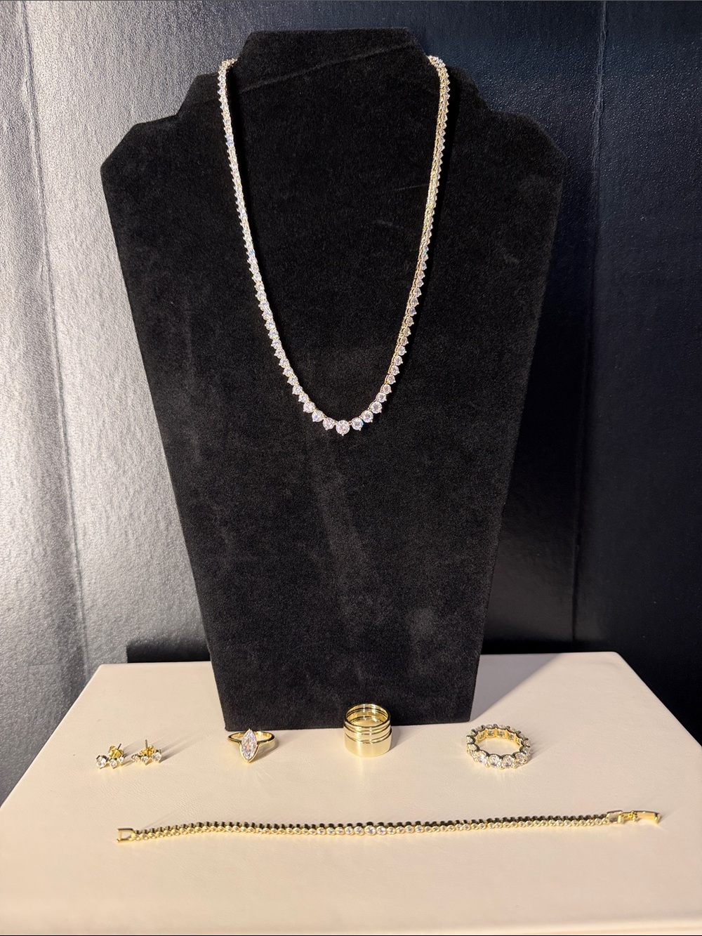 NEW PAVOI 14K Gold Plated Bold Tennis Jewelry Set 5pc Bundle Sparkle Stack